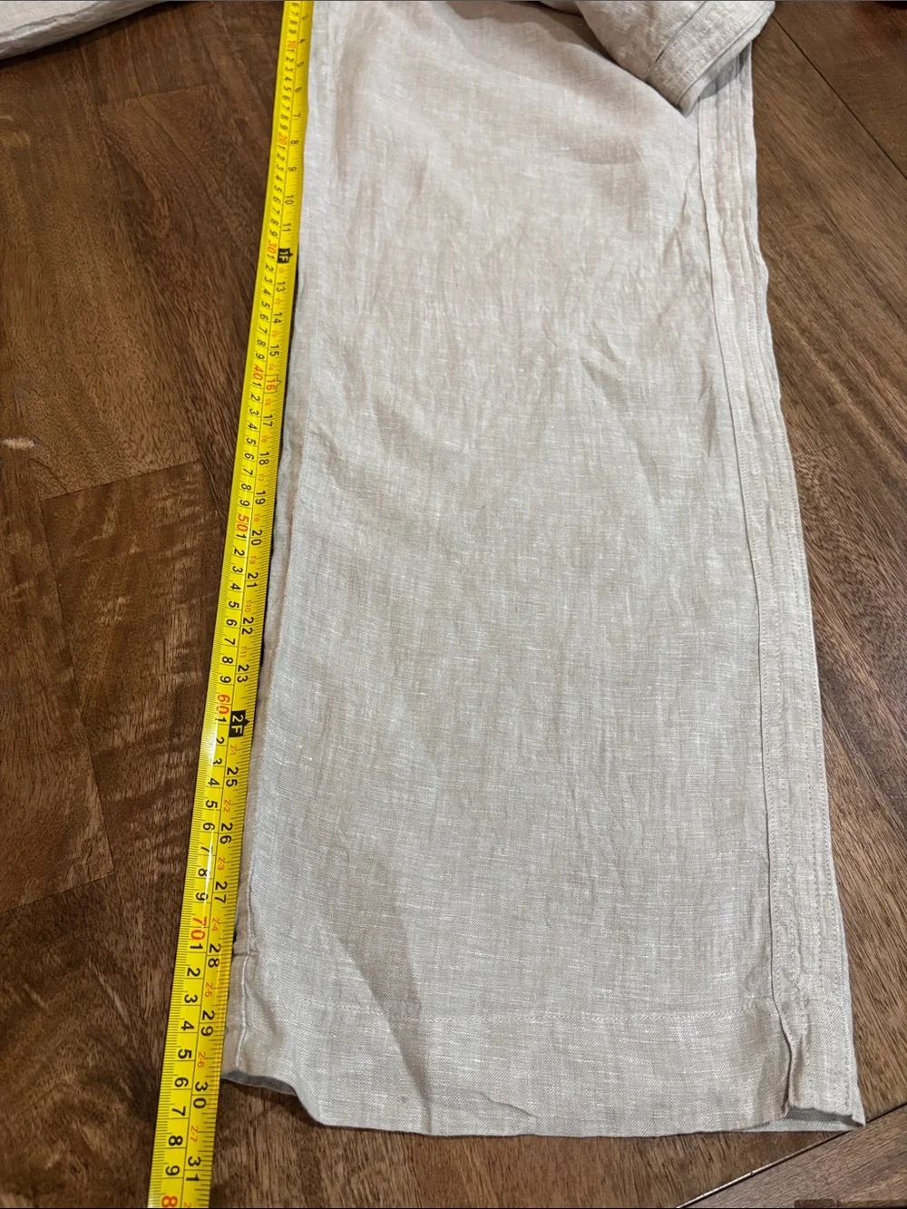 Tan Quince European Linen Wide Leg Pants. Large. Drawstring waist